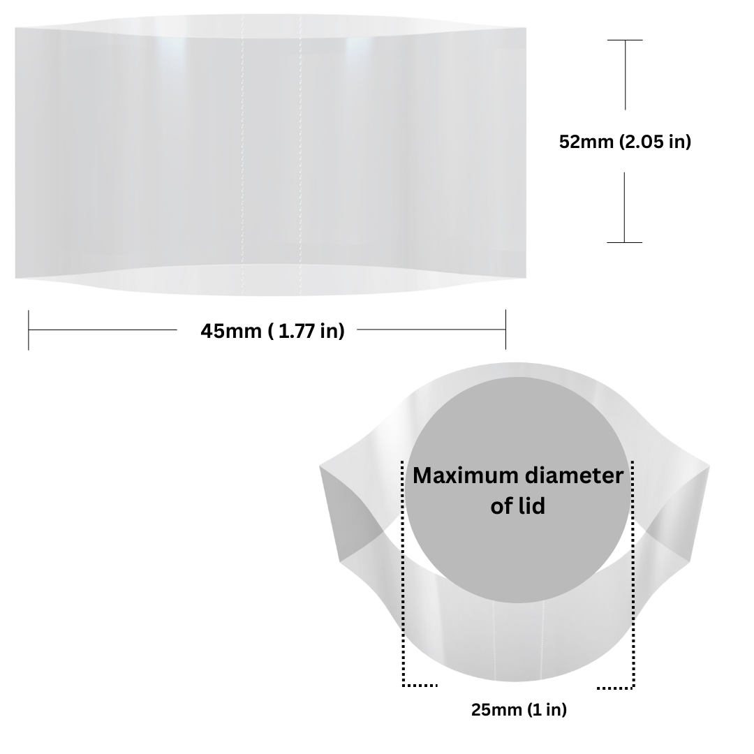 Red Shrink Bands 45 x 52 mm dimensions and sizing guide.