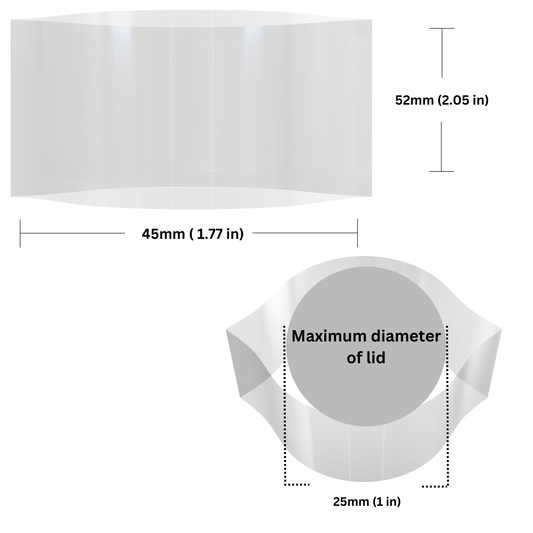 Red Shrink Bands 45 x 52 mm dimensions and sizing guide.