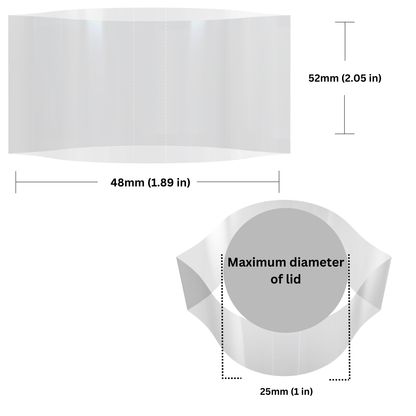White Shrink Bands 48 x 52 mm dimensions and sizing guide.